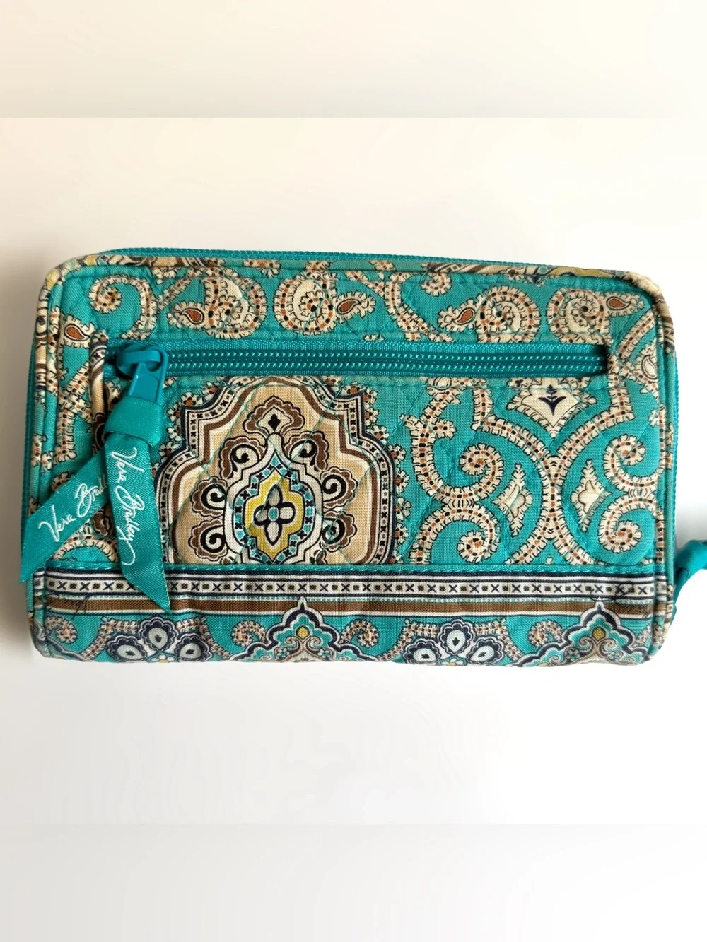 Vera Bradley Turn Lock Wallet Totally Turquoise Paisley Quilted Retired Y2K READ - Picture 3 of 12